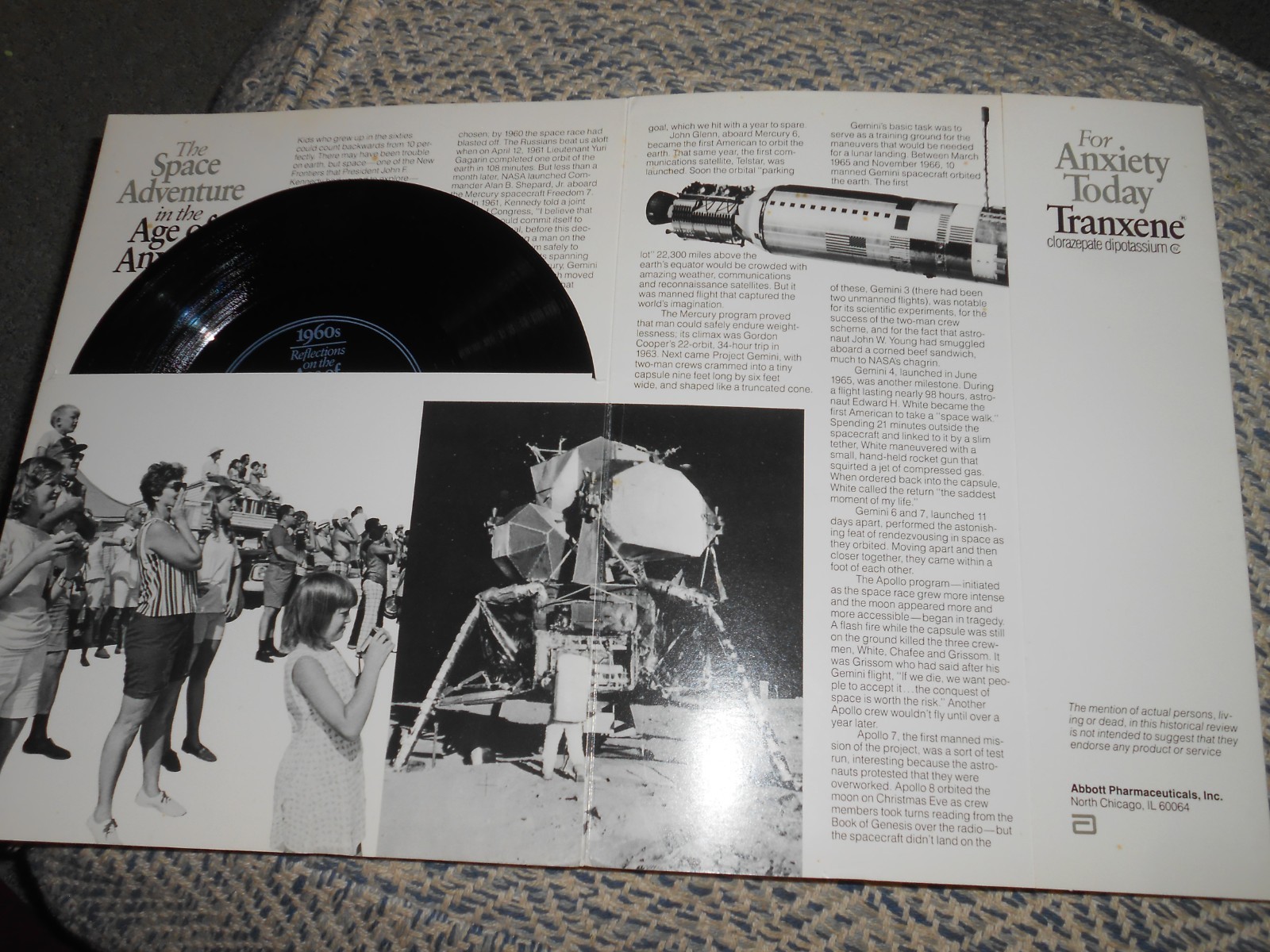 1983 Abbott Labs Tranxene Folder Record 1960s Sounds Voices Sputnik Apollo 11