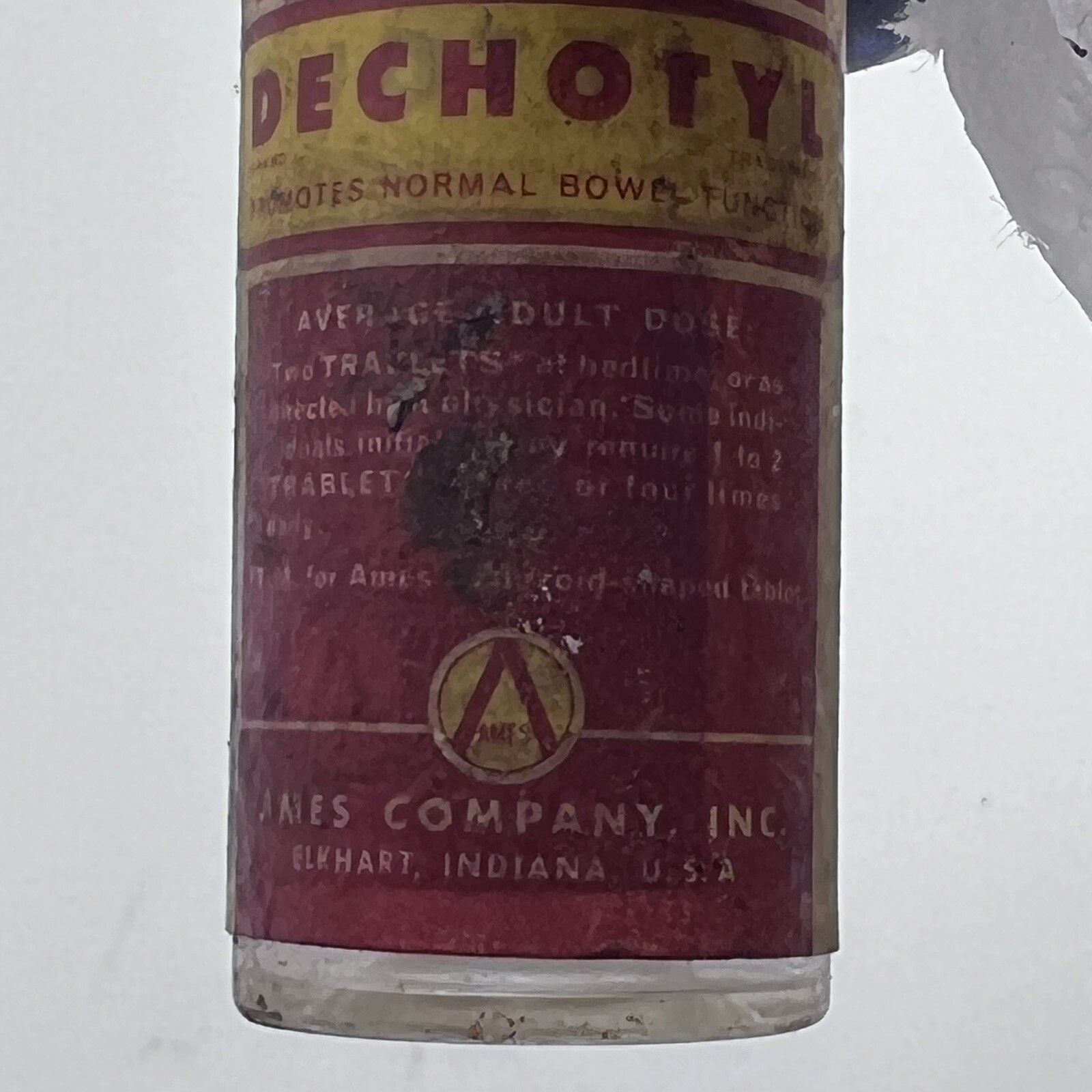 RARE Vintage DECHOTYL Decholin Ames Company Clear Glass Medicine Bottle EMPTY