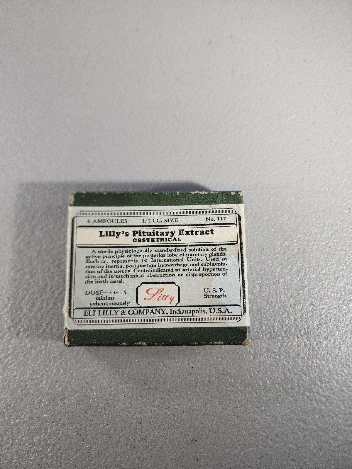 Vintage Eli Lilly’s Pituitary Extract Obstetrical Empty Box Only, Exp 12/1935