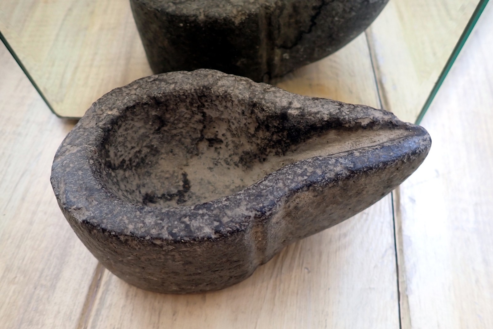Old Stone Mortar Oil Lamp India Carved Stone