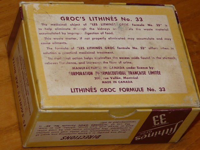 Vintage LITHINES Groc Formule No. 33 – Vintage Medicinal Water Bag Empty Box