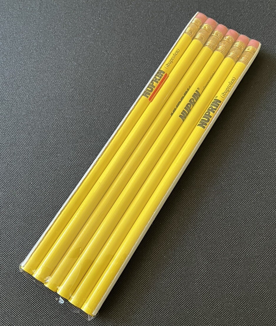 Nuprin Ibuprofen Yellow Pencils Pharmaceutical Drug Rep Vintage