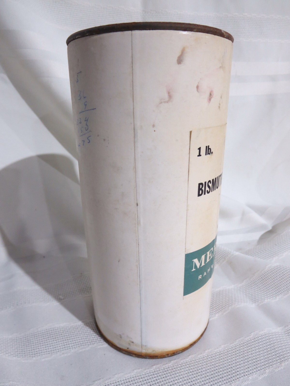 Vintage Merck & Co Bismuth Subcarbonate Cardboard Container Metal Lid & Bottom