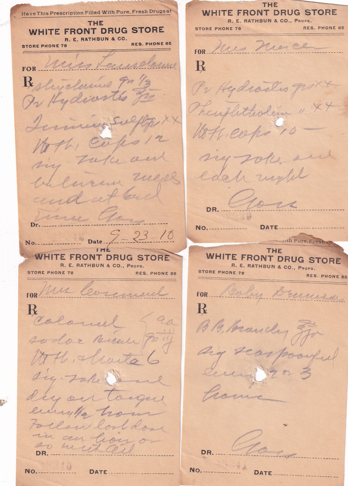 (26) Physician’s Prescriptions Early 1900’s Hand Written White Front Drug Store