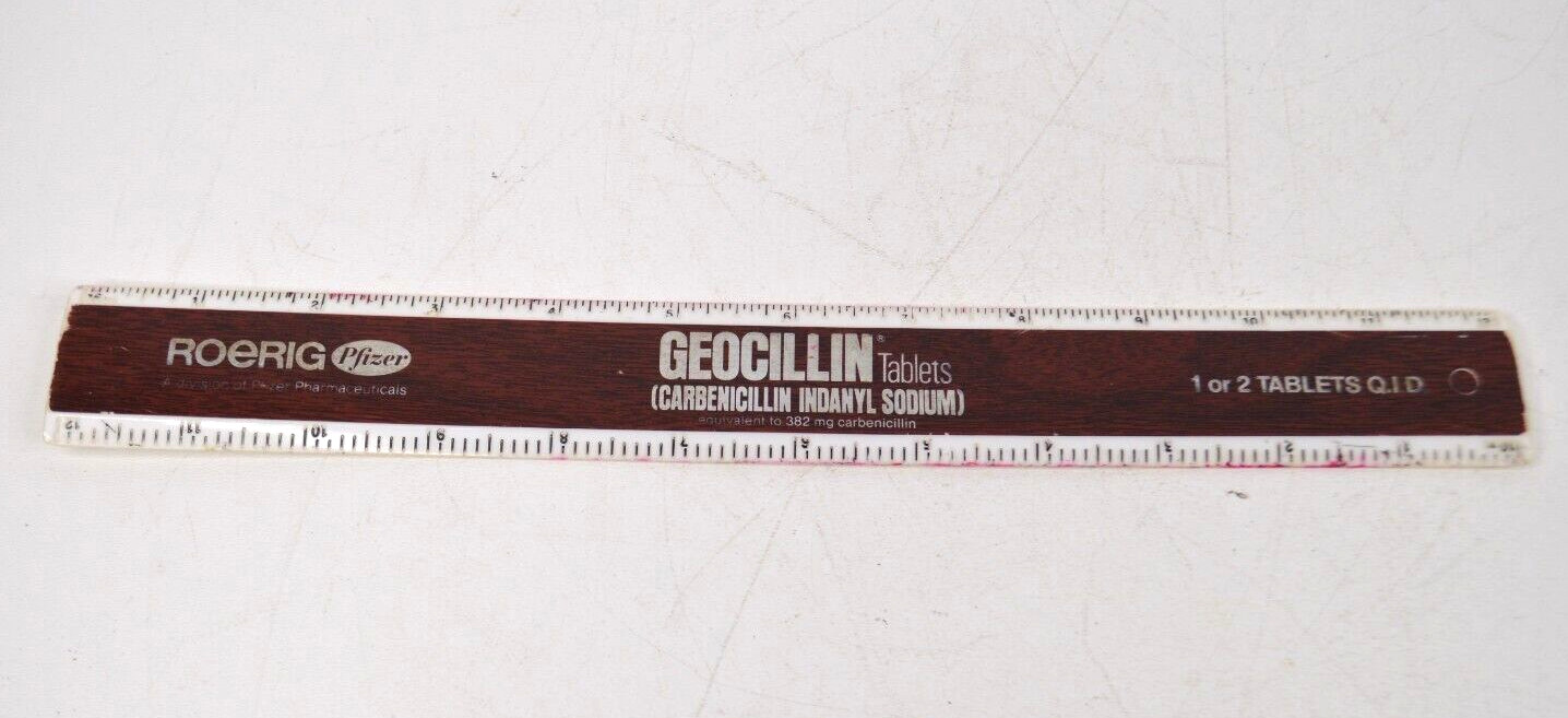 Vintage Geocillin Pharmaceutical Promotional Ruler Roerig Pfizer 70s Drug Promo