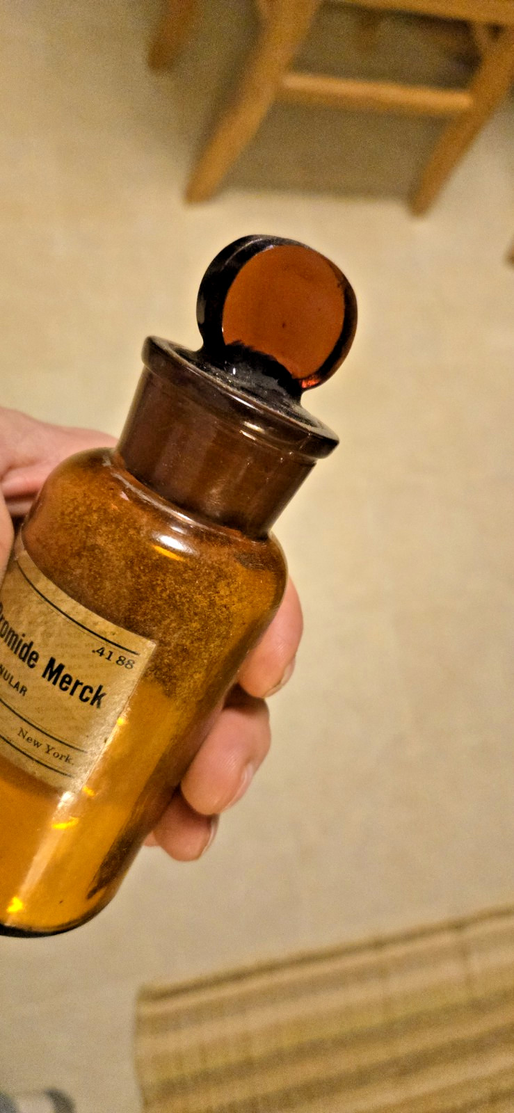 Antique Merck Potassium Bromide bottle GLASS STOPPER