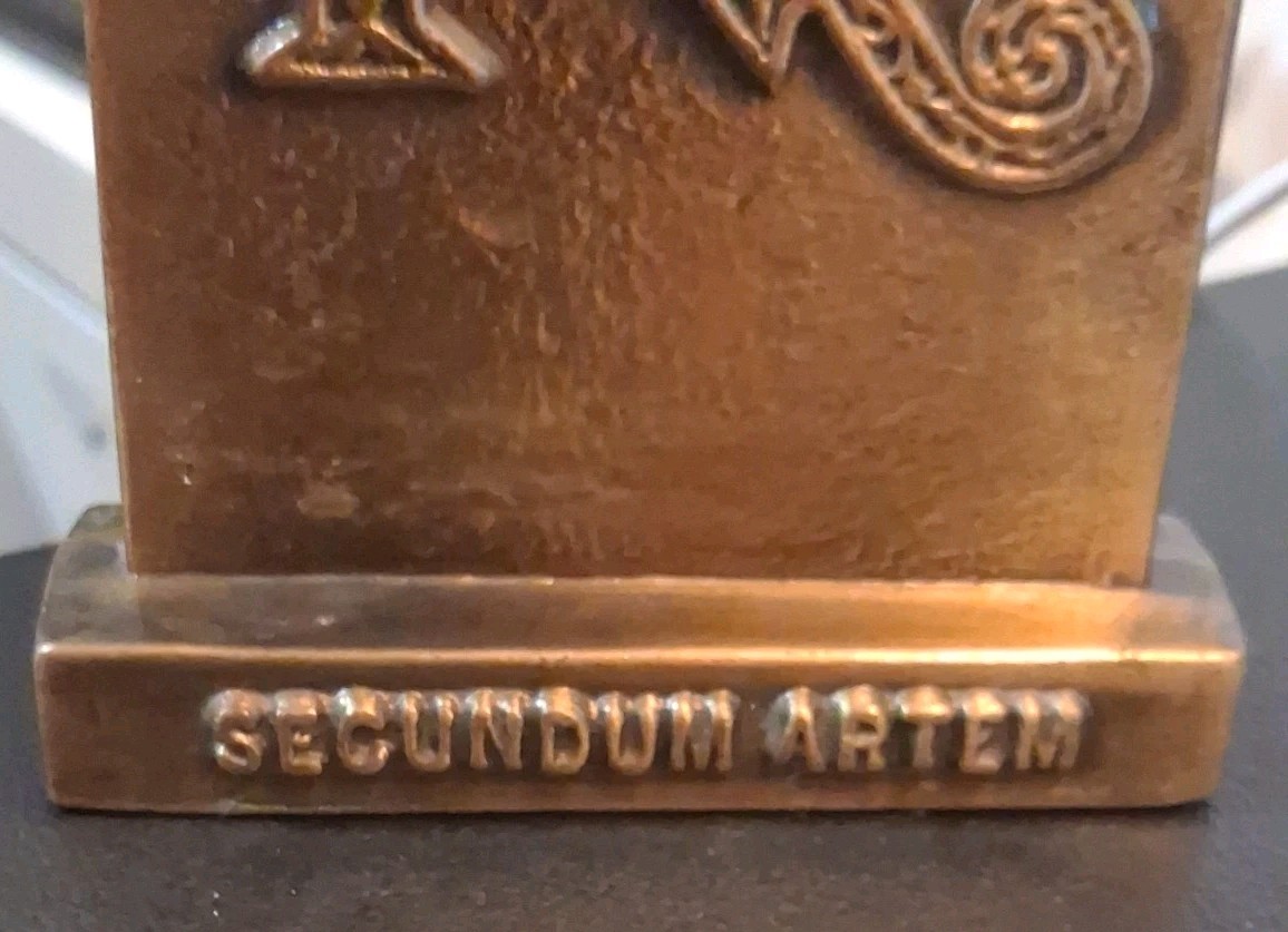 Pharmacy Brass 5 Inch Paperweight “SECUNDUM ARTEM” Tinactin Advertising 1976