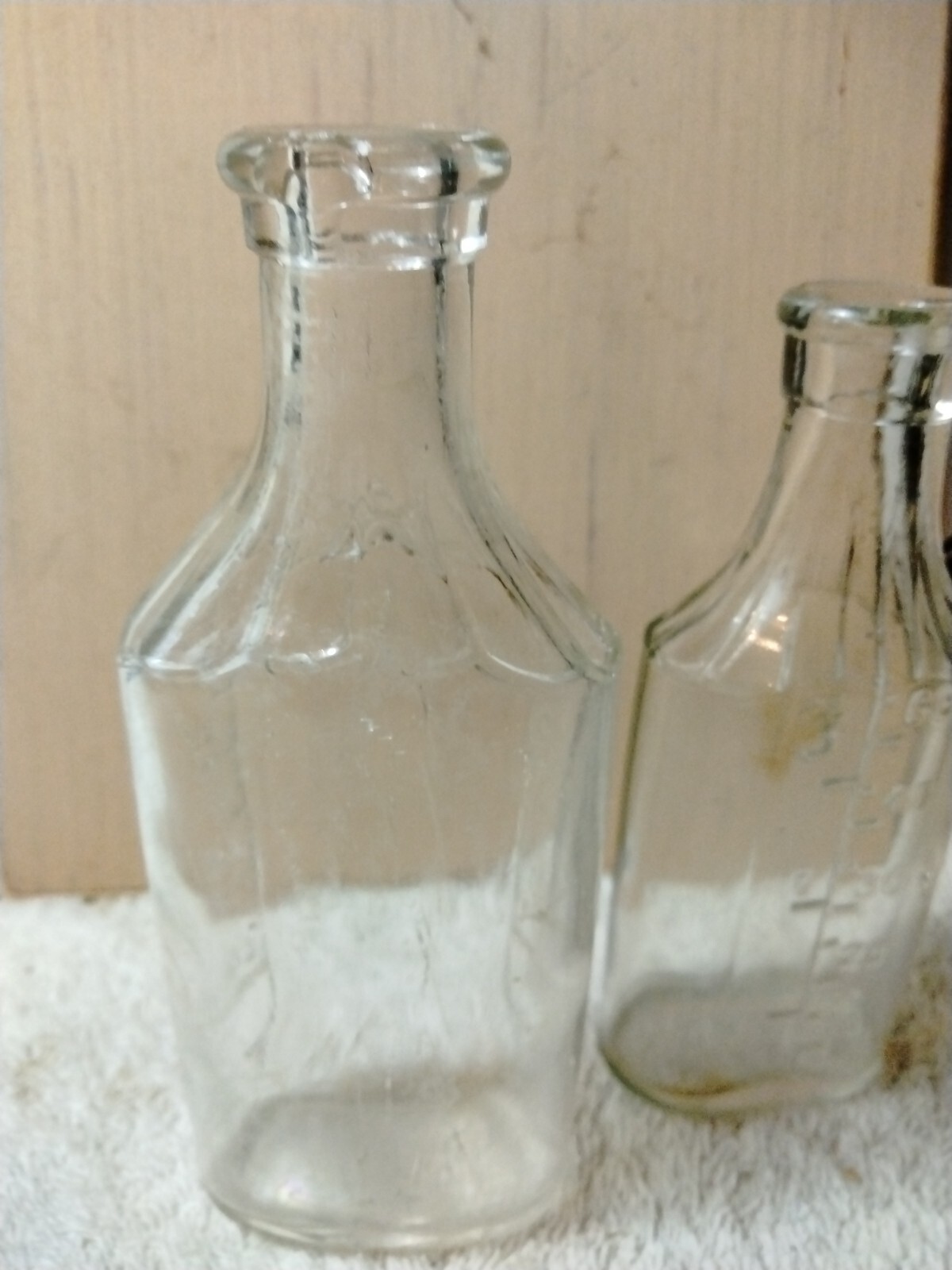 Pair Of Vintage Rectangular Bottle, Clear Glass, Medicine or Pharmacy