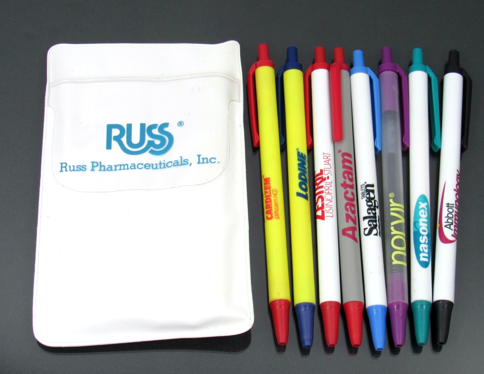 Russ Pharmaceuticals Vintage Pocket Protector + BIC PENS Drug Rep Advertising