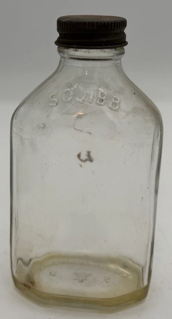 Vtg. Clear Glass SQUIBB 8 Side Medicine Pharmacy DESIGN Bottle USA