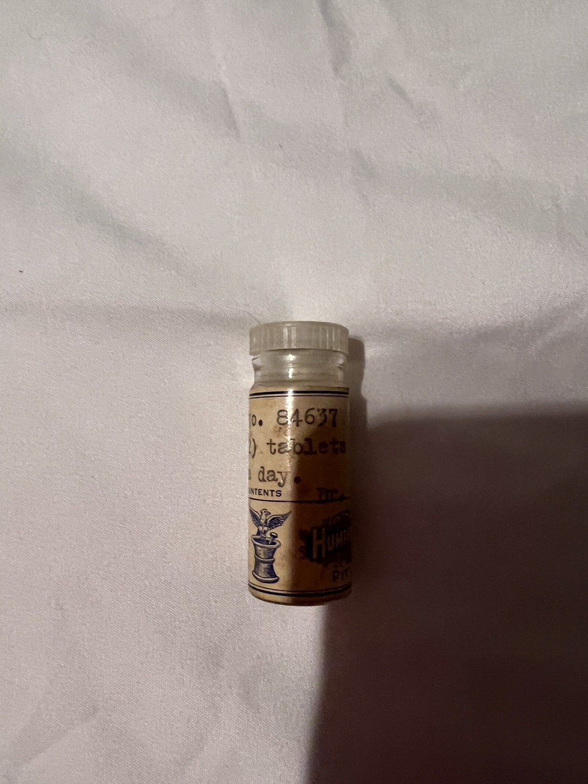Vintage 1957 Humphrey’s Pharmacy Prescription Medicine Bottle Pittsfield Maine.