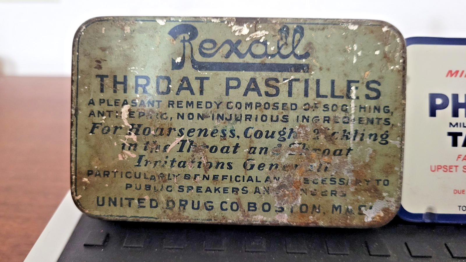 Vintage -Unique- 9 medicine advertising tins Rexall, Fixaco, Laymon’s +6
