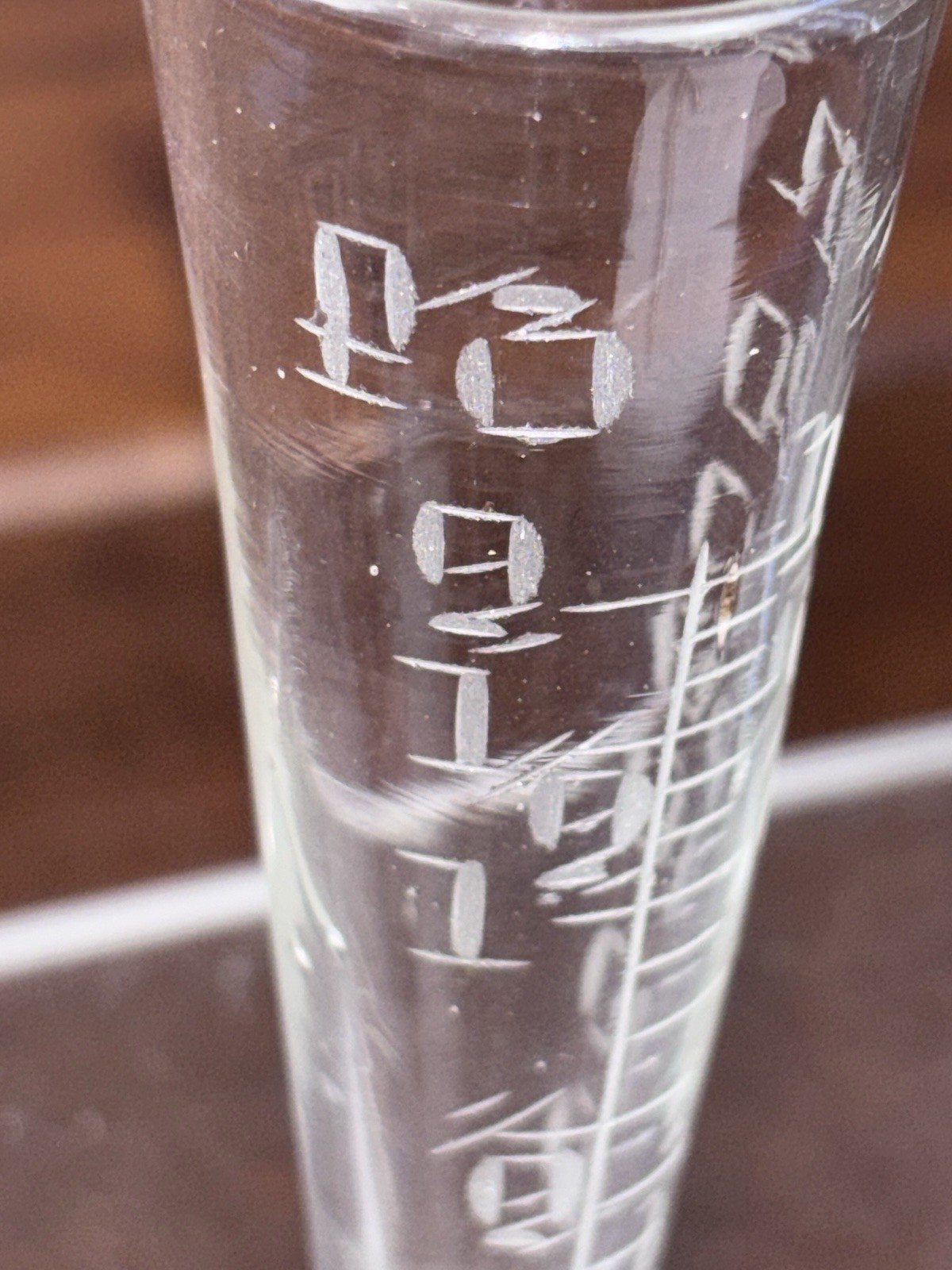Victorian Glass Apothecary Measuring Beaker with Etched Markings Glass Spoon