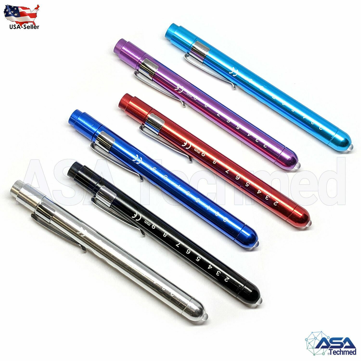 6 Reusable NURSE Aluminum Penlight Pocket Medical LED with Pupil Gauge + Shears