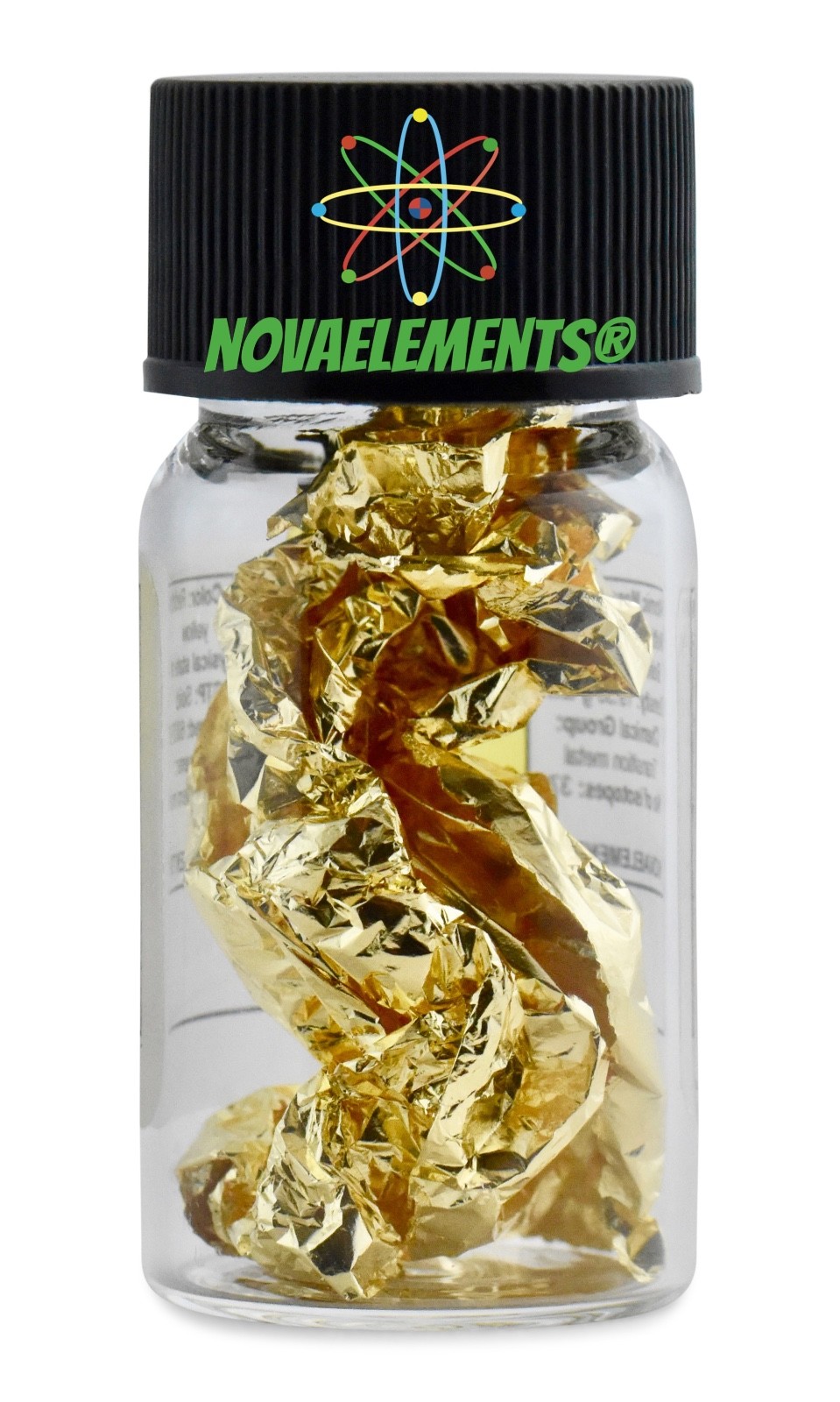 Gold metal 99.99% (24K) element 79 Au foil in fulfilled and labeled glass vial