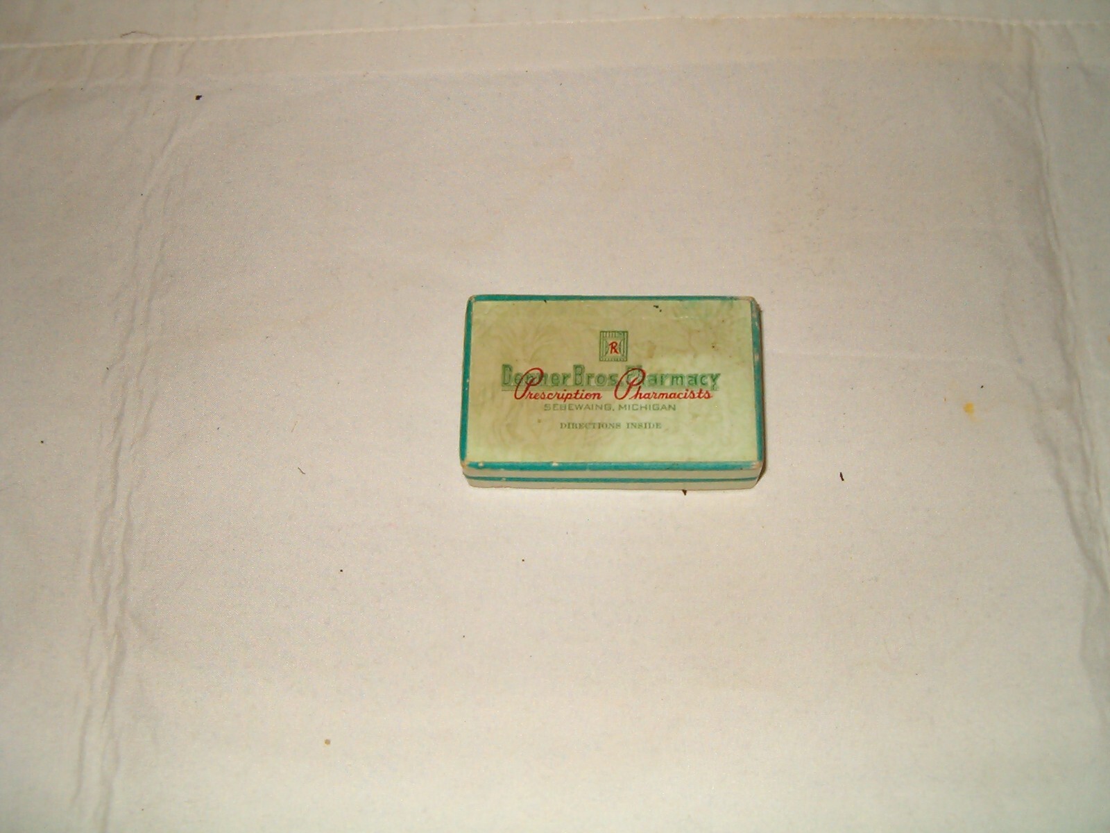 Vintage Denner Bros Pharmacy Prescription Drug Pill Box Sebewaing Mich.