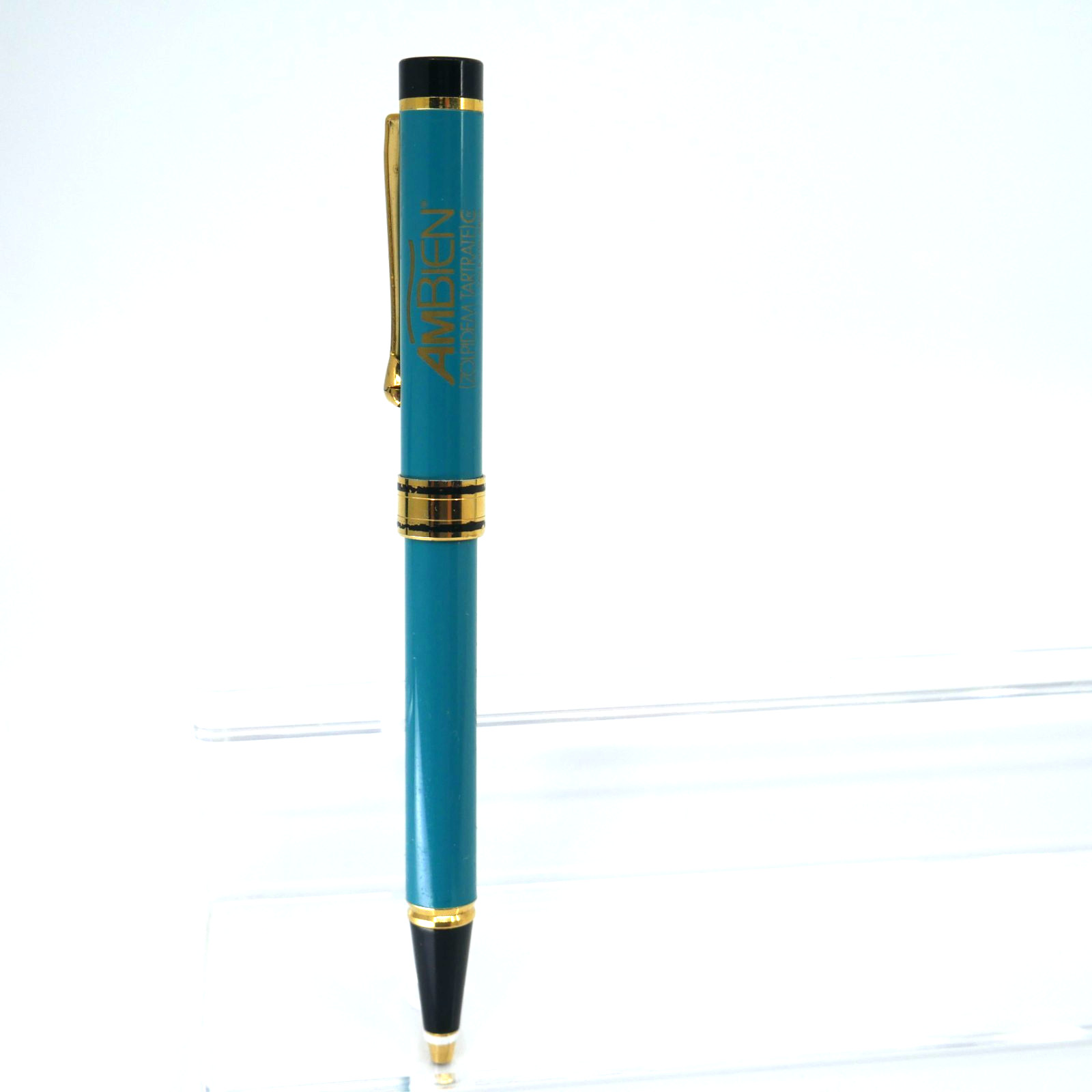 RARE Drug Rep AMBIEN CHeavy Metal Collectible Pharmaceutical Pen blue green turq