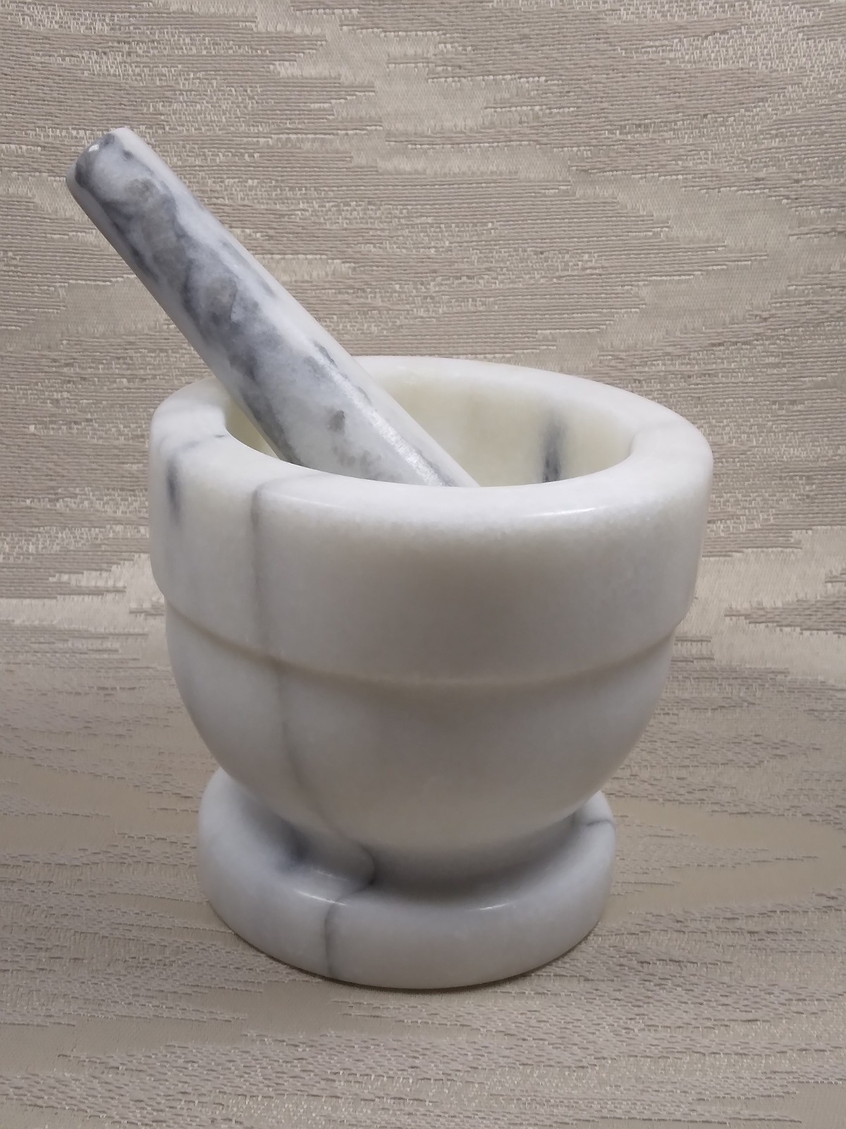 Marble Mortar & Pestle Set White w/ Grey Vein 4″x4.25″ Stone Spice Herb Grinder