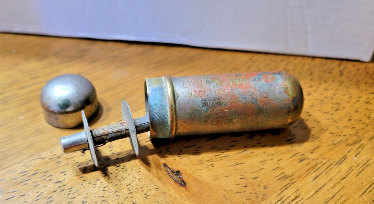 Vintage RX medicine cylinders – TUMS, Lydia Pinkham dispenser plus