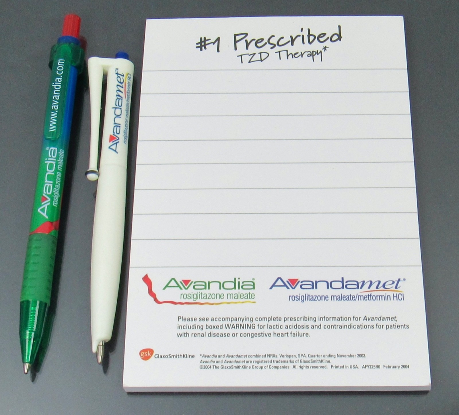 Avandia Avandamet Lot PENS, Sticky Pad Drug Rep Pharmaceutical Promo Advertising
