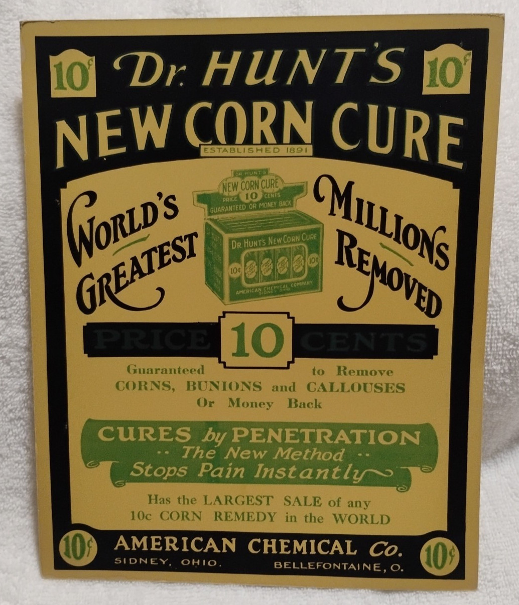 Dr Hunt’s New Corn Cure Vtg Poster American Chemical Co Sidney Bellefontaine Oh