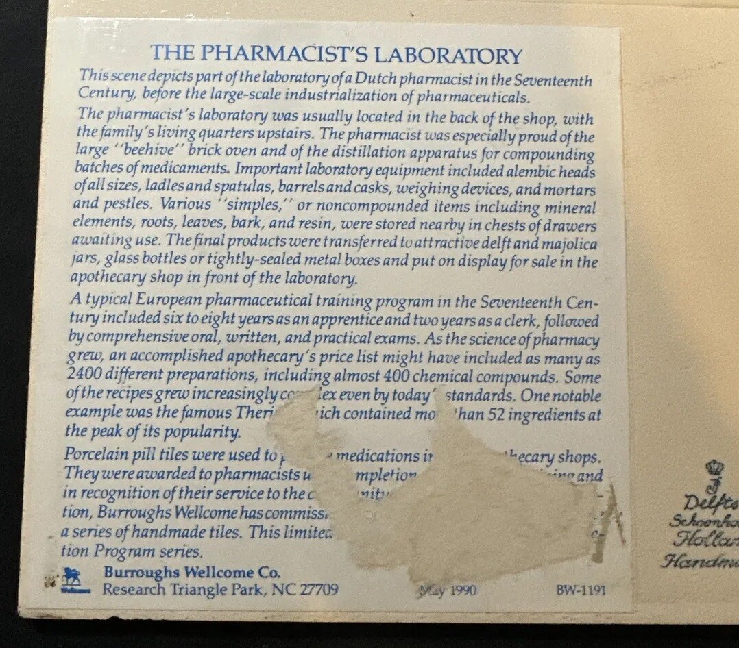 THREE Vintage Blue Delfts Schoonhoven Holland Handmade 6″ Ceramic Tiles Pharmacy