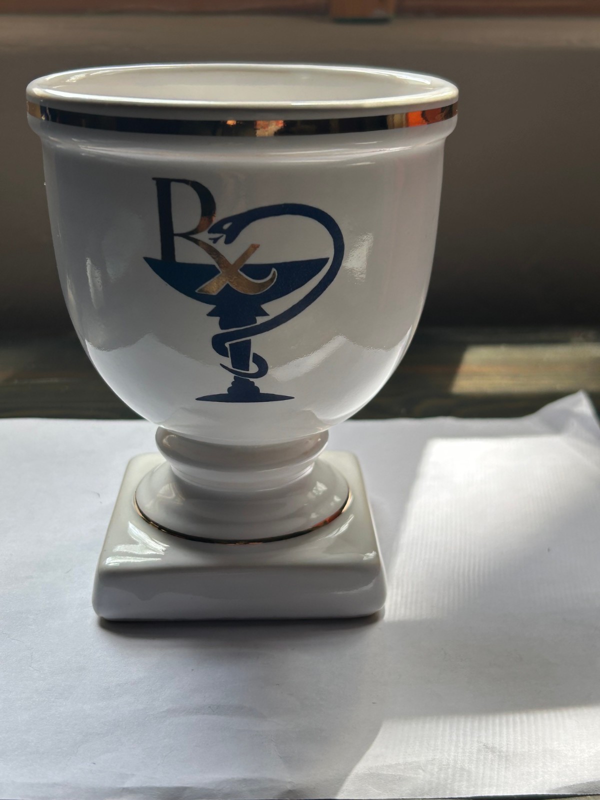 Vintage Apothecary Mortar and Pestle Ceramic Gold Trim Rx Herr Keramik
