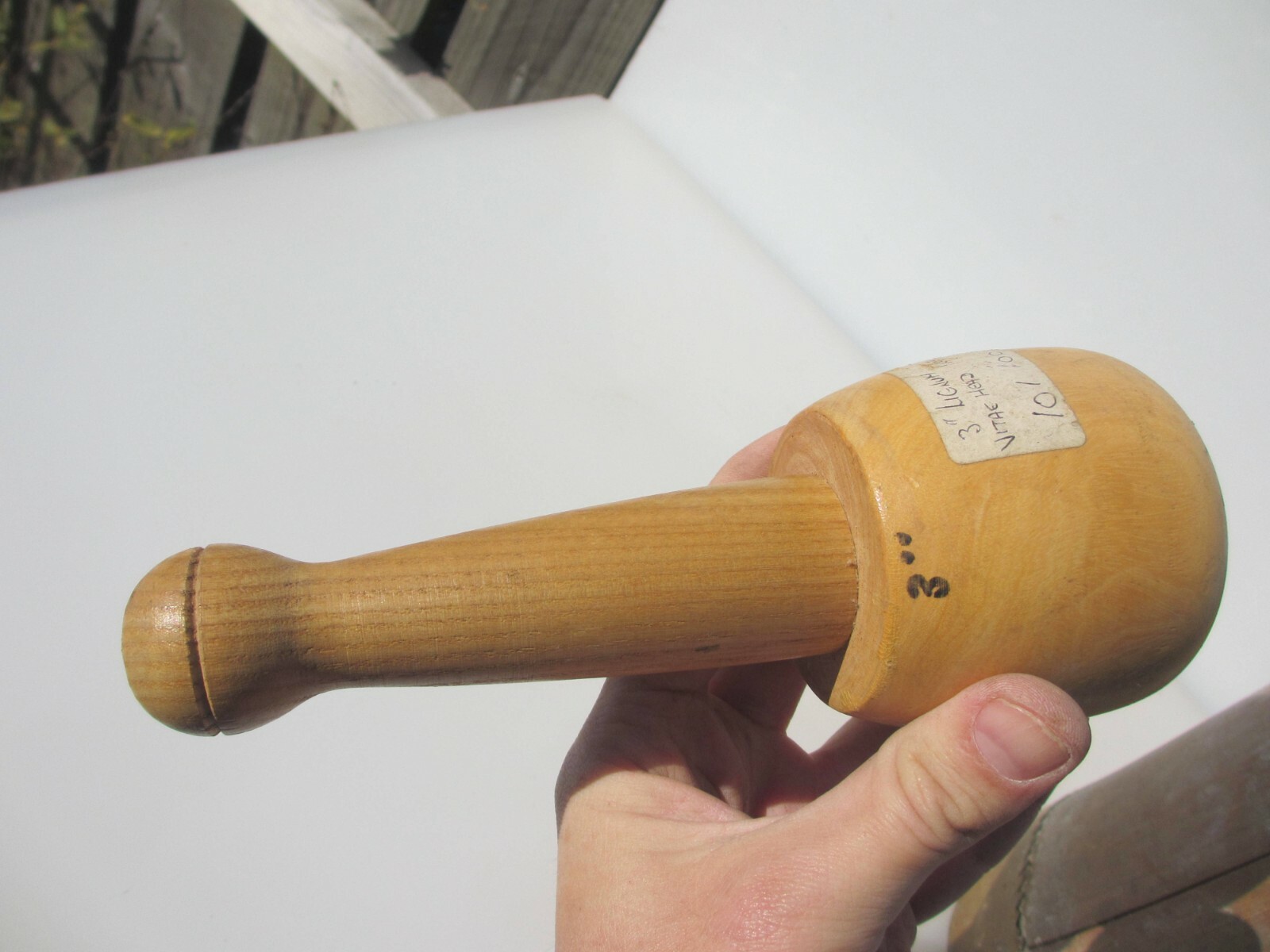 Antique Wooden Mortar and Pestle Barrel Brass Strap Vintage Old Wood French