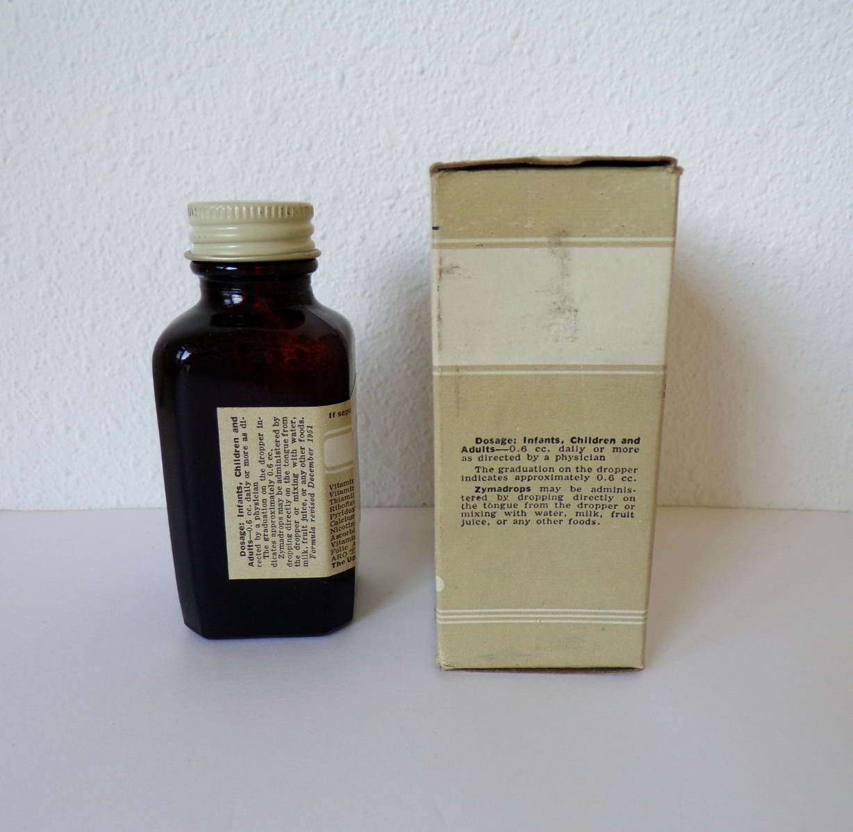 UPJOHN Vintage ZYMADROPS Dropper BOX Amber Bottle PHARMACEUTICAL Medicine