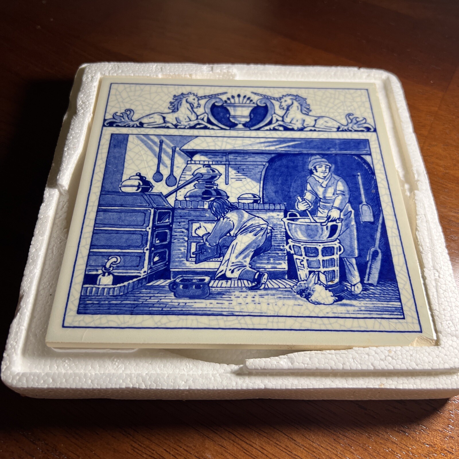 Handmade DELFT Tile Pharmacist Laboratory BURROUGHS WELLCOME Unicorns