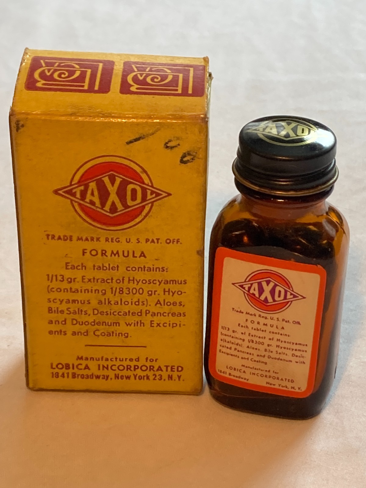c1940s Taxol Formula manufactured for Lobica New York, N.Y. Bottle