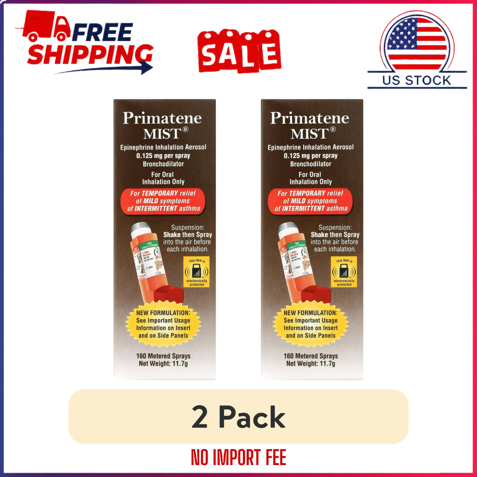 (2 pack) Primatene MIST Epinephrine Oral Inhalation Aerosol