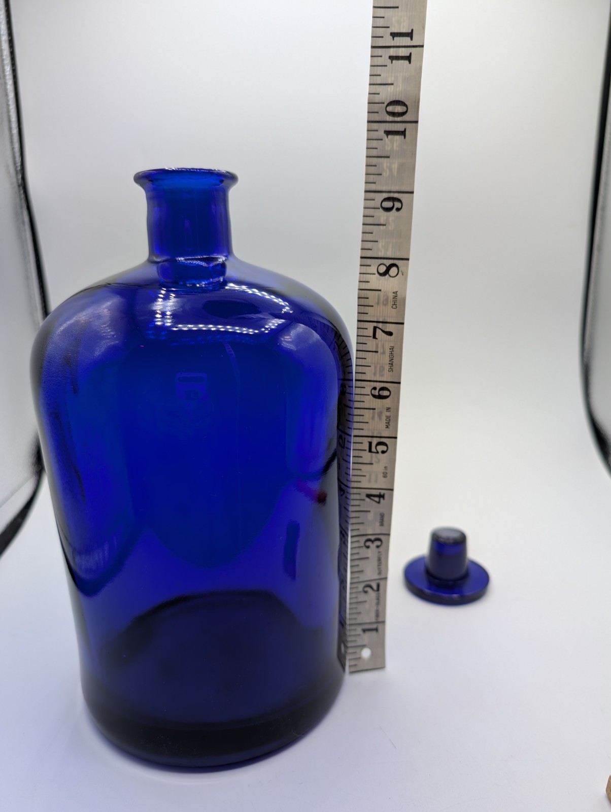 Chemist Apothecary Pharmacy Bottle Cobalt Blue 9.5” Glass Stopper Vintage