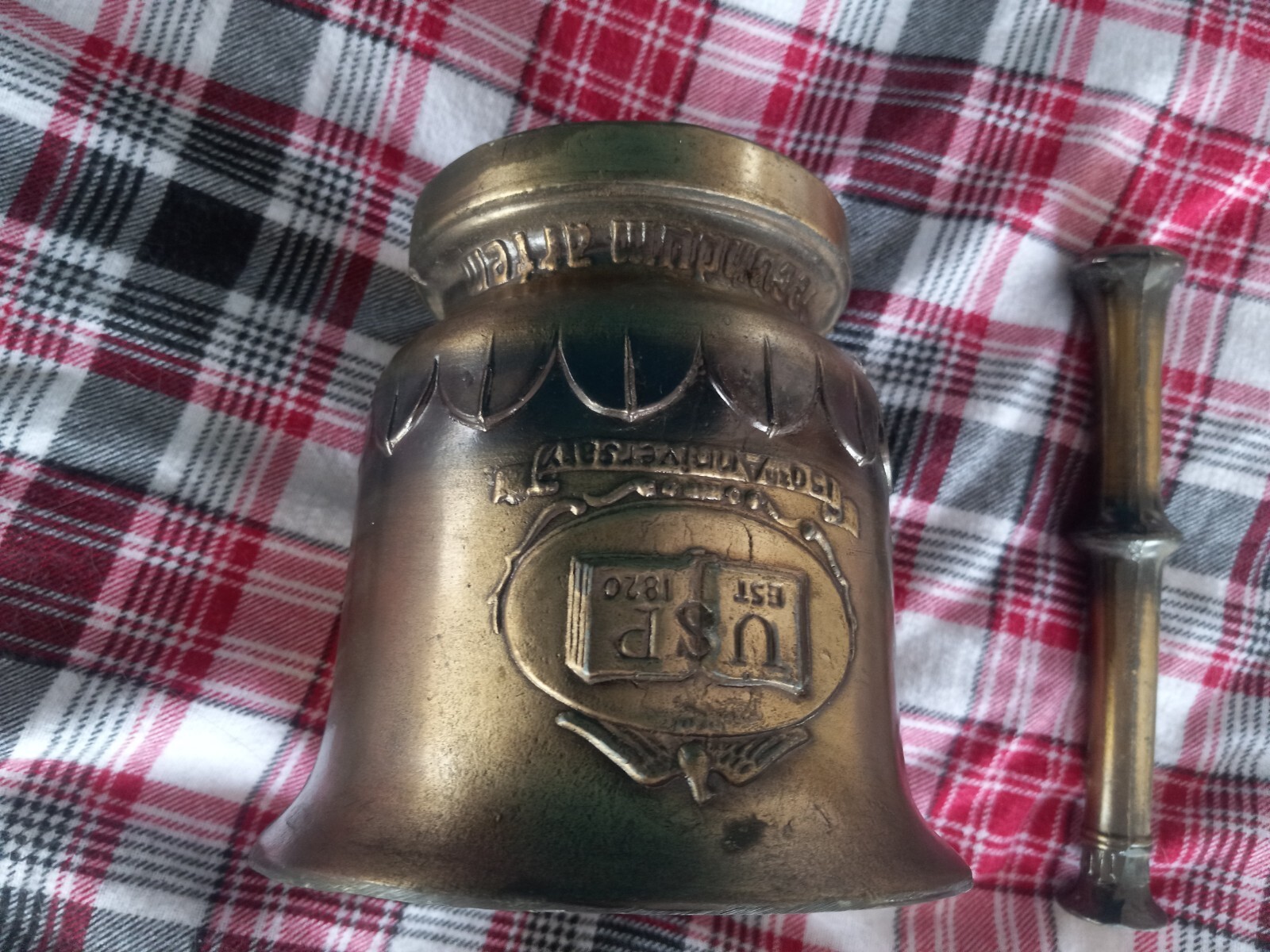 150th Anniversary Brass Mortar & Pestle-Coricidin (OC) Schering Established 1820