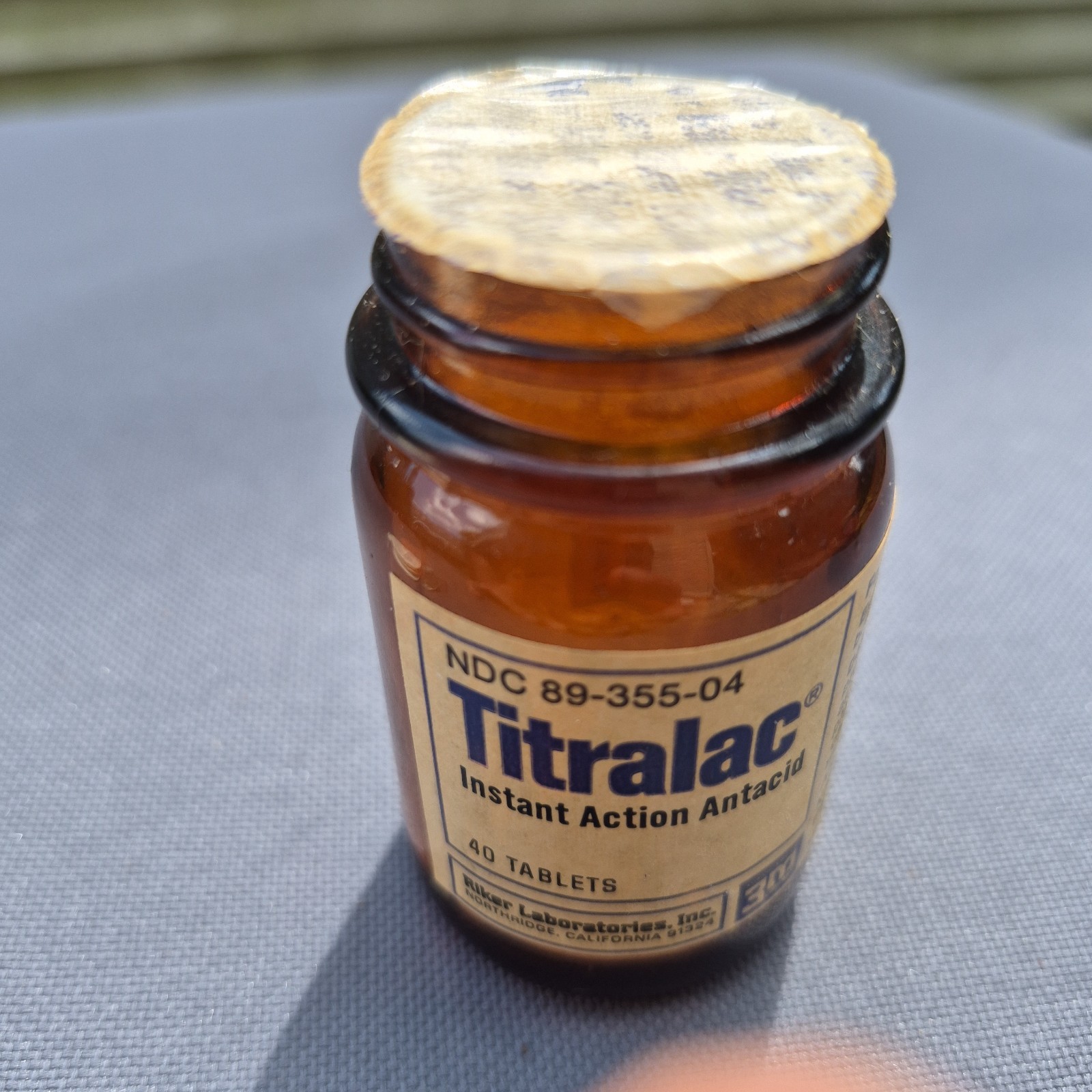 Vintage Titralac Antacid Bottle Riker Labs 3M Glass Pharmacy Apothecary Prop