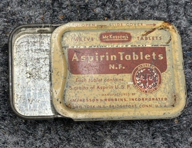 McKesson’s Aspirin Tablets Tin Slide Top 1 7/8” x 1 7/16” Pharmacy Advertising