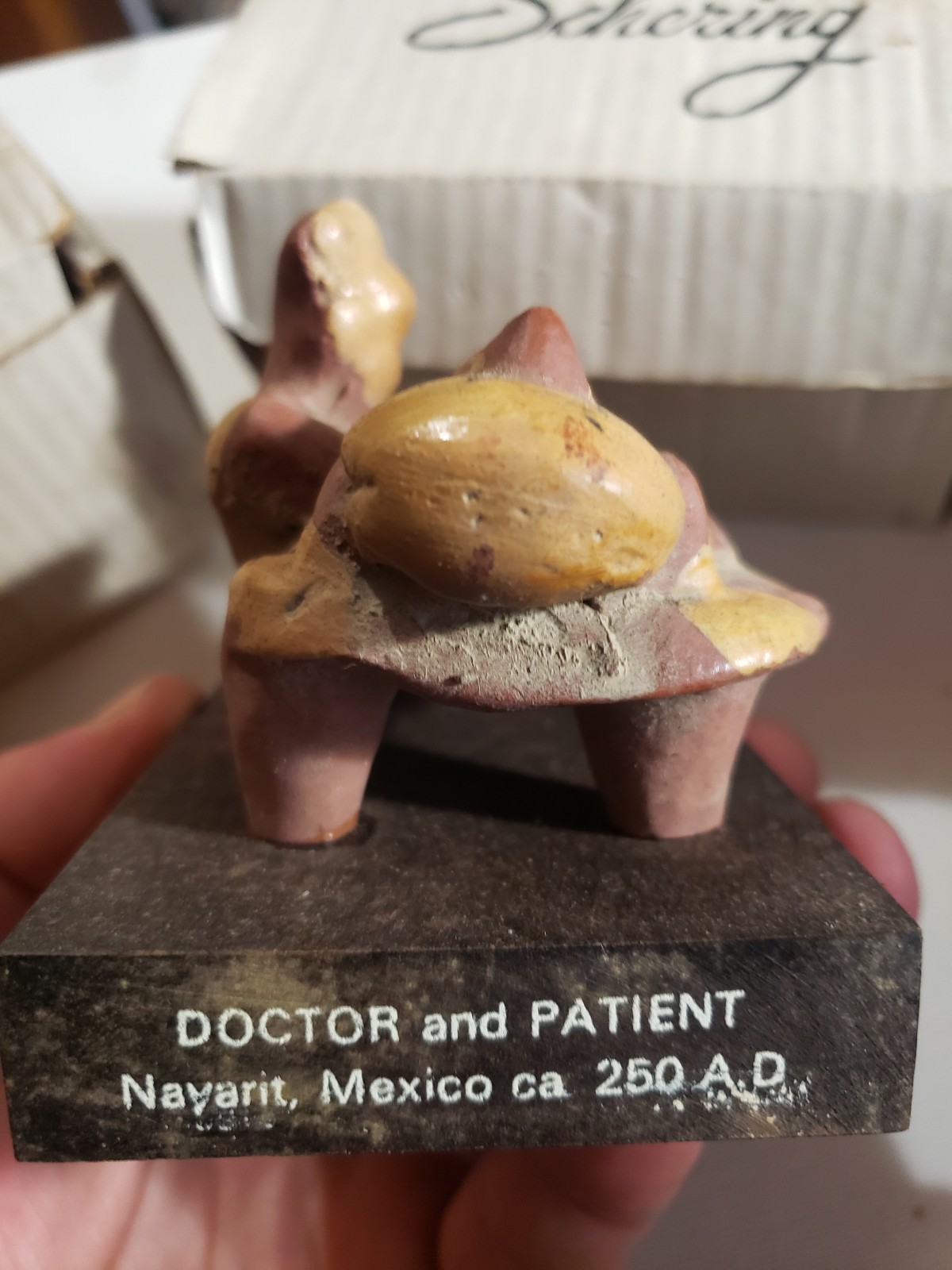 2 Pottery Mayan Figure Schering Pharmaceutical Figures Advertising 1960s w/Box