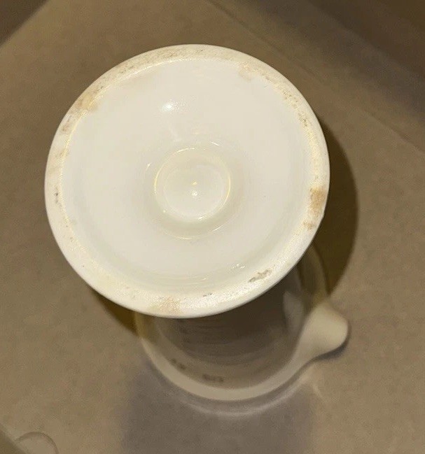 Vintage Owens Illinois Pharmacy Porcelain Measuring Cup Gold Trim 9″ Tall Beaker