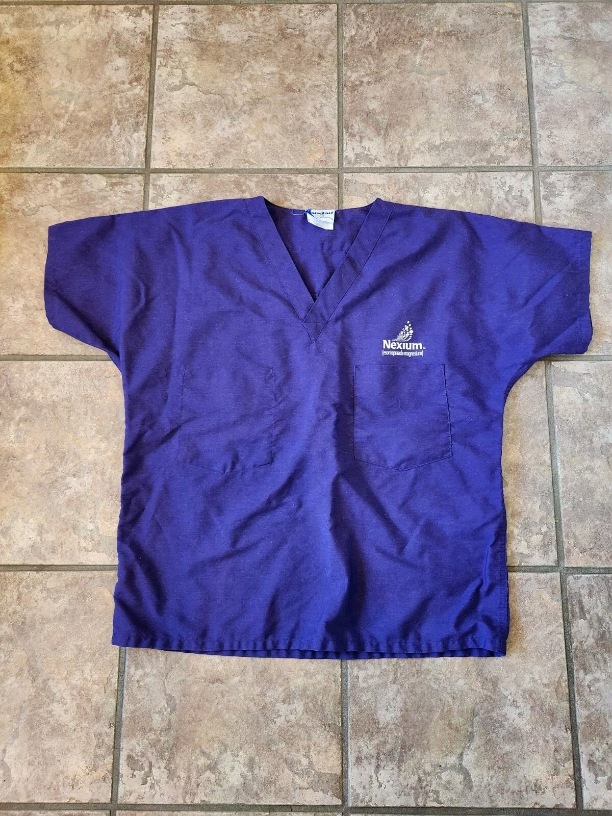 Vintage Nexium Drug Rep Advertising Collectible Scrub Top Purple Landau Large