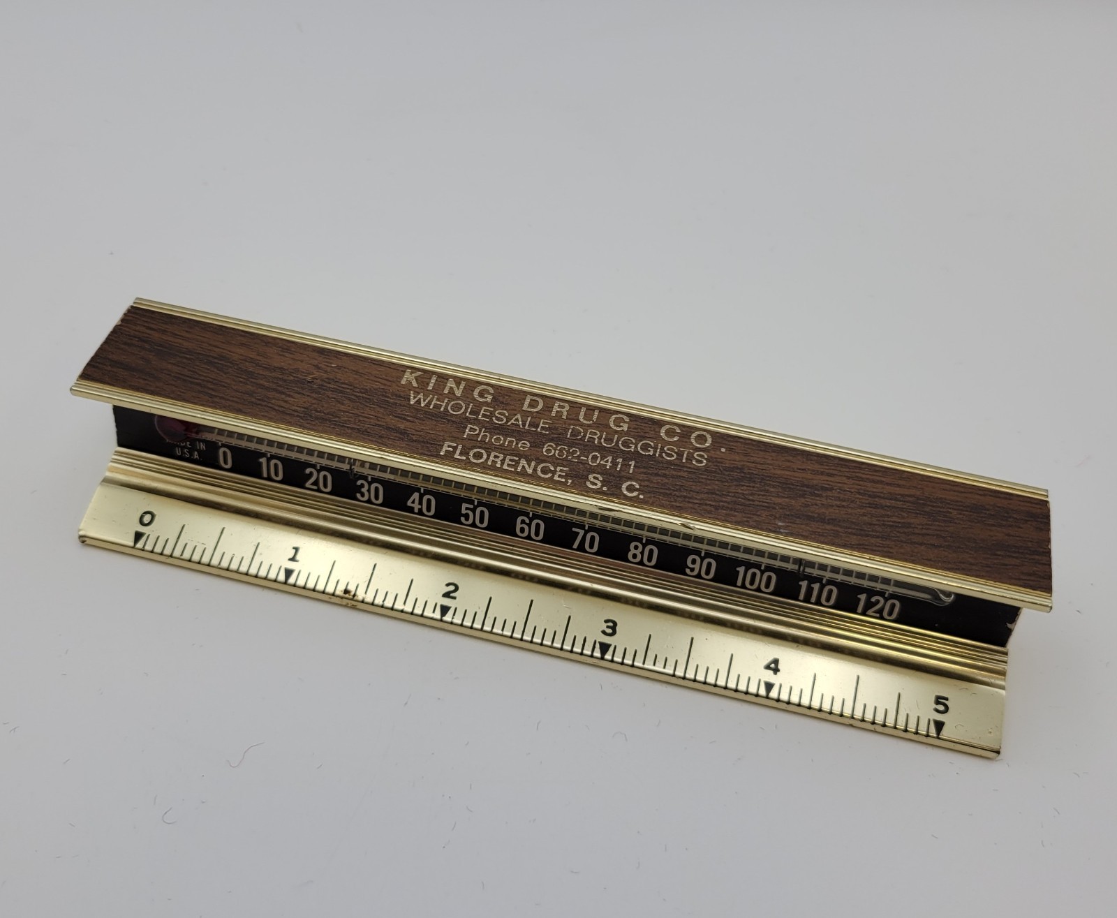 King Drug Company Wholesale Druggist Florence SC Paperweight Thermometer Ruler