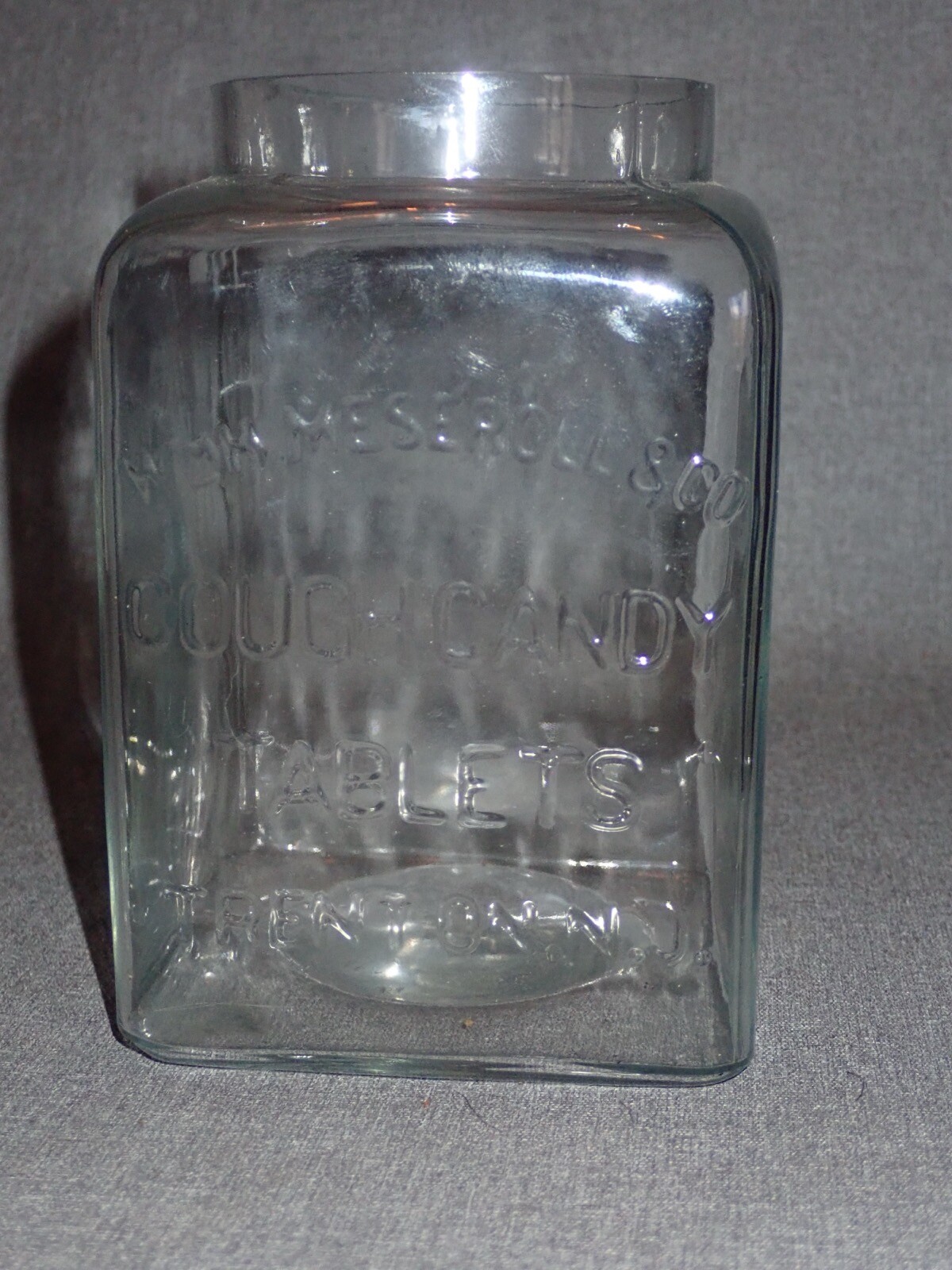 Antique Apothecary Jar Cough Candy Tablets Meseroll & Co Trenton NJ Drug Store