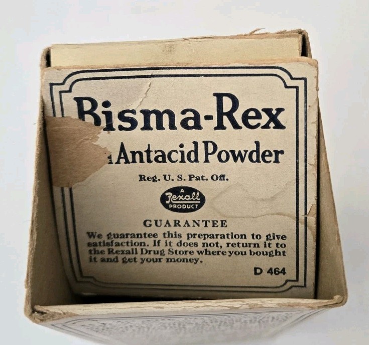 Vintage Bisma-Rex Calcium Carbonate Antacid Bottle And Box Mid 1900s