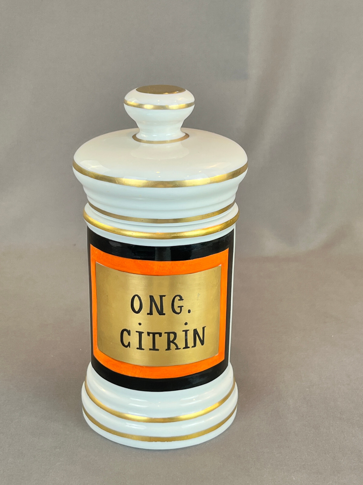 Vintage French Porcelain 7 ½” ONG CITRIN Apothecary Jar by D.T.