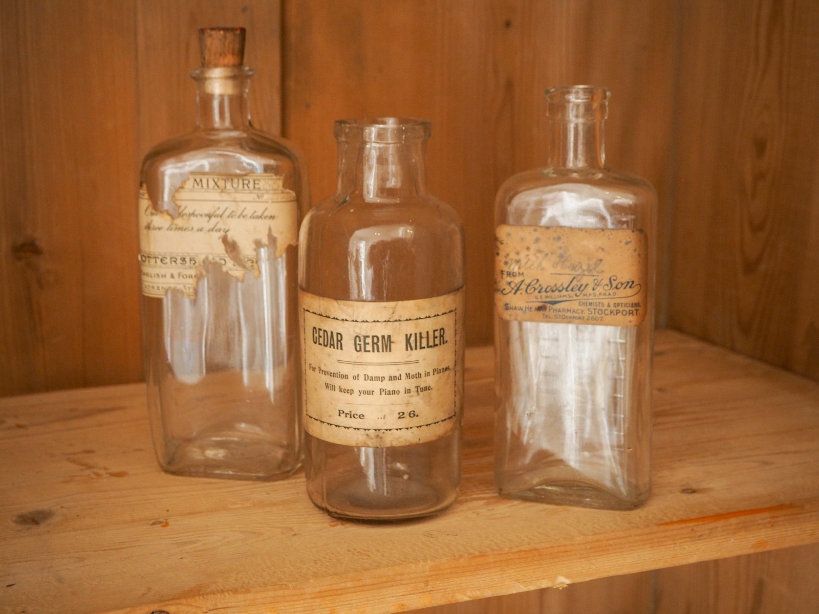 Trio of Vintage / Antique English Apothecary Chemist Bottles (Sold Individually)