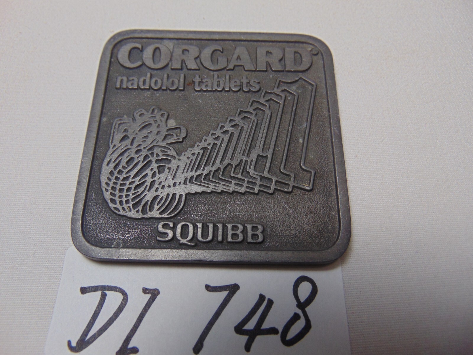 OLD ADVERTISING PAPERWEIGHT SQUIBB MEDICINE DRUG CORGARD NADOLOL TABLETS