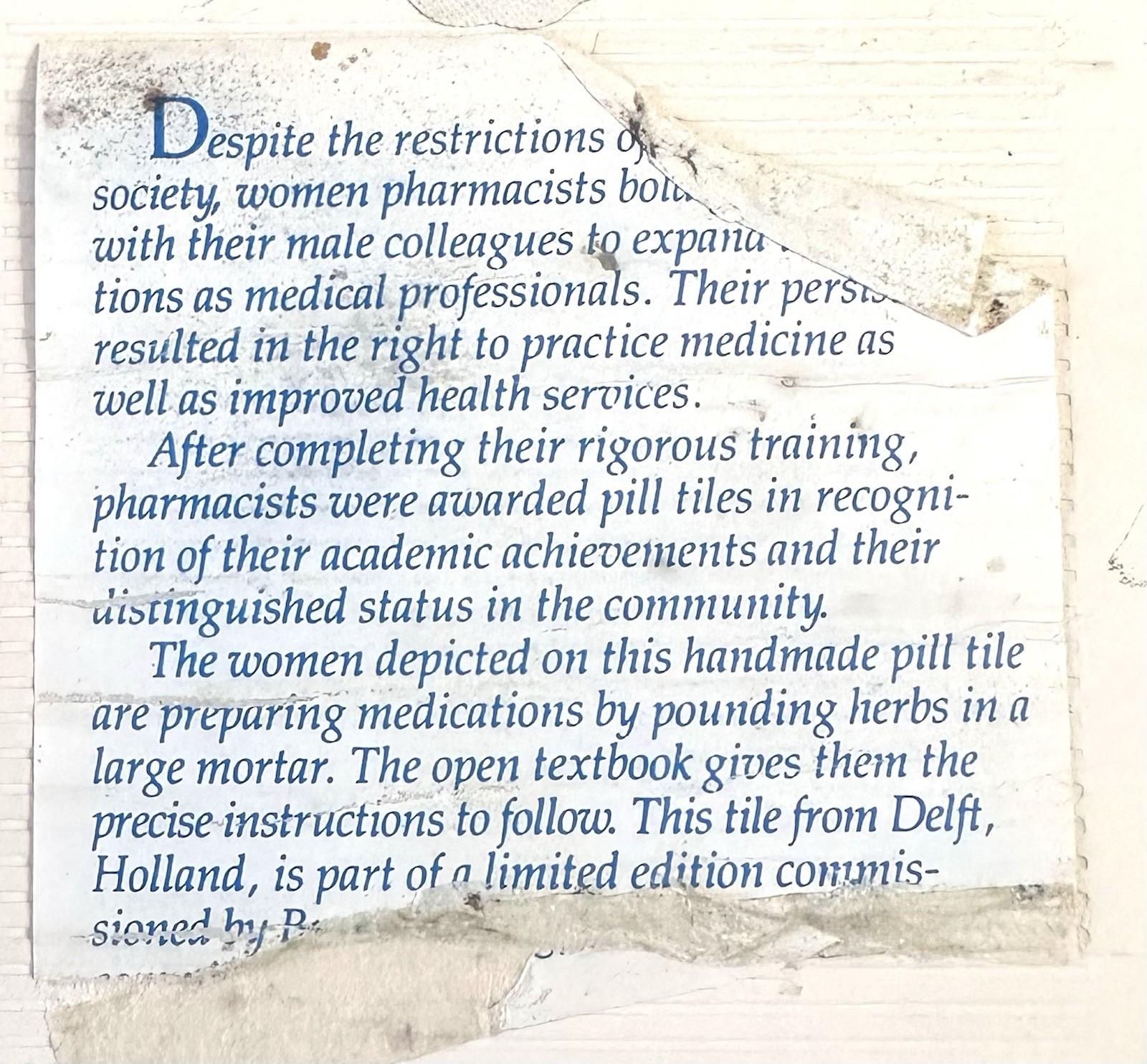 Vintage Delft Holland Blue Hand Painted Porcelain Tile Early Woman Pharmacist