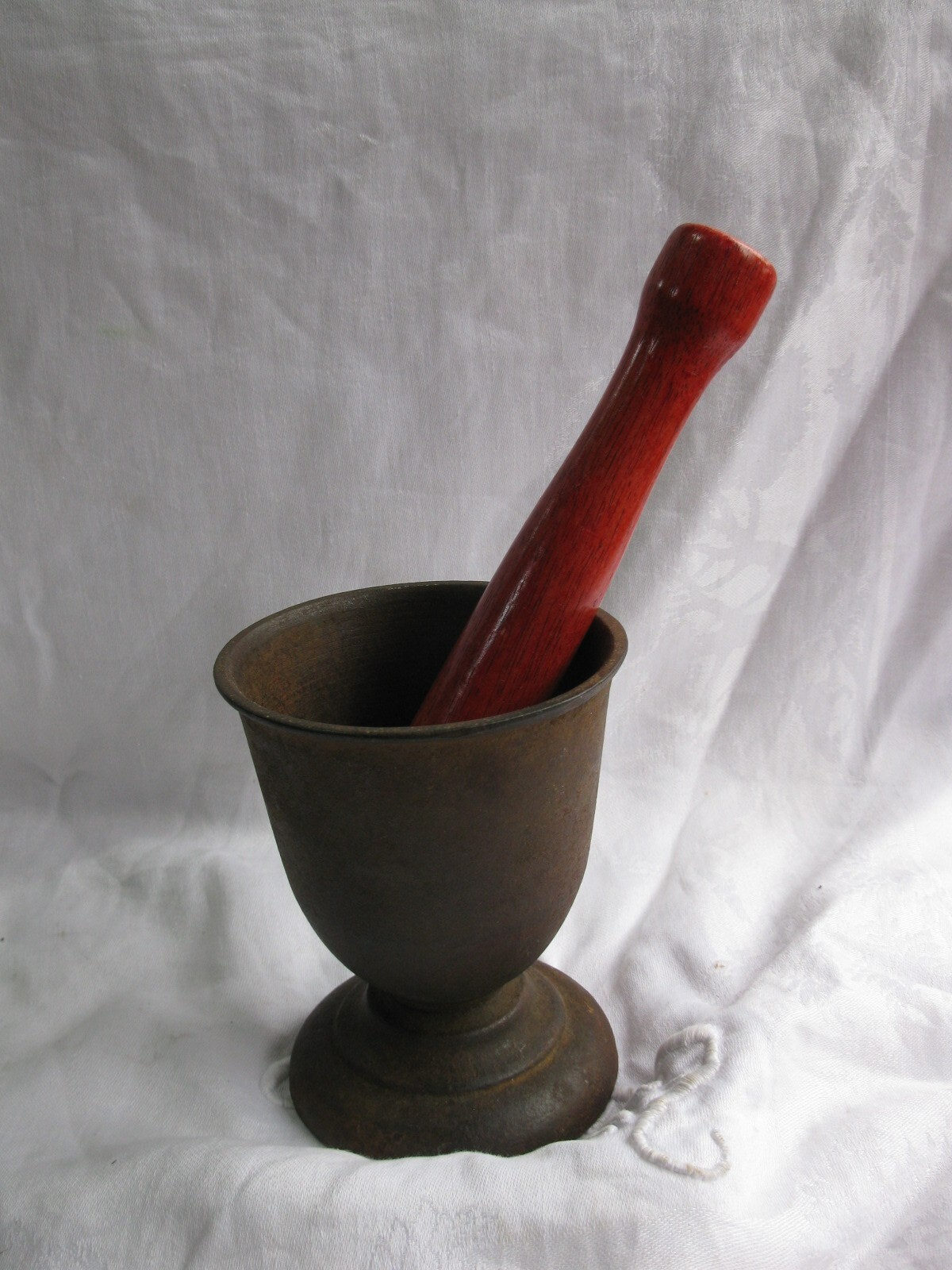 Vintage Heavy Cast Iron Footed Mortar & Wooden Pestle (Ships Free 2 US!)