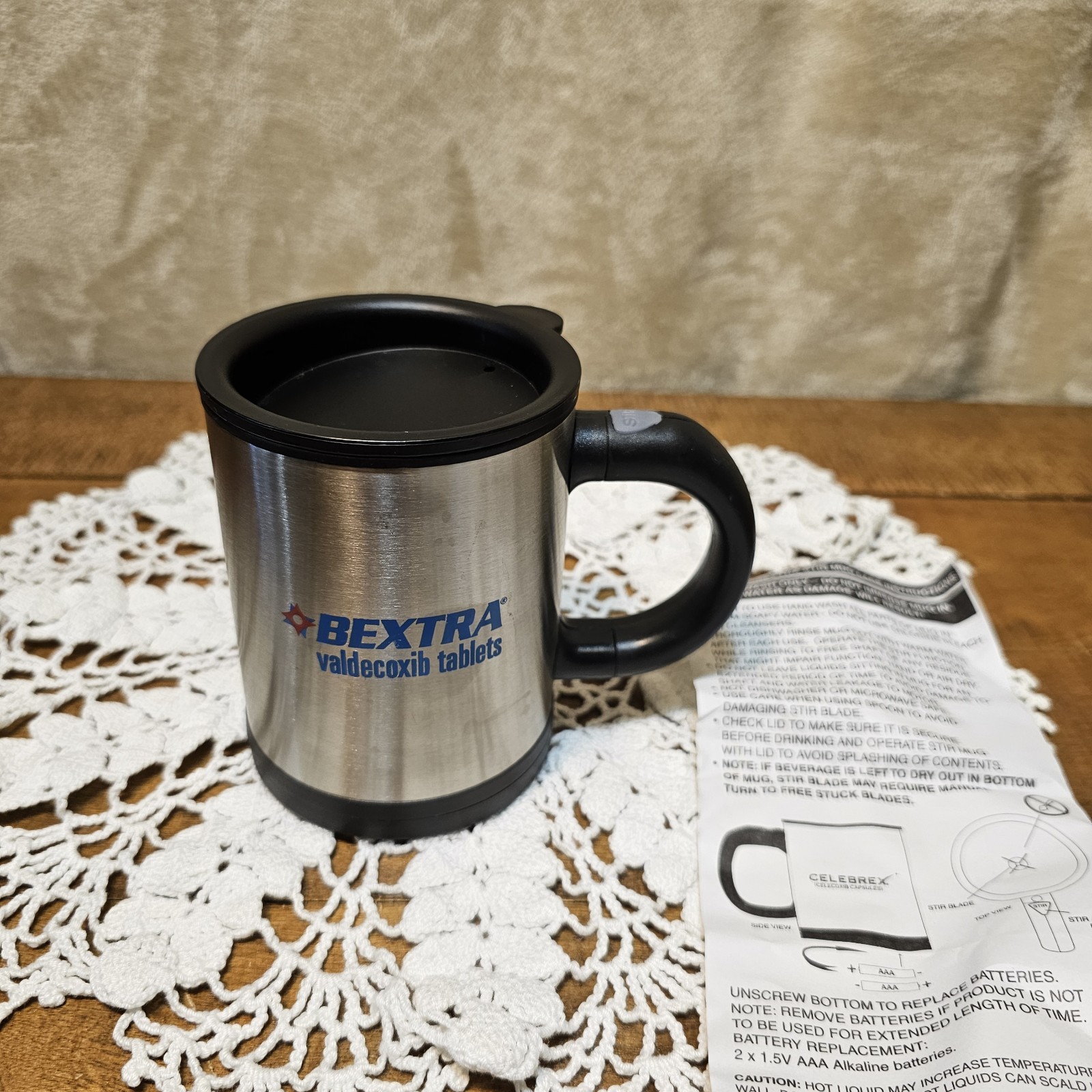 HTF Rare Celebrex Bextra Double Sided Stainless Pharmaceutical Stir Travel Mug