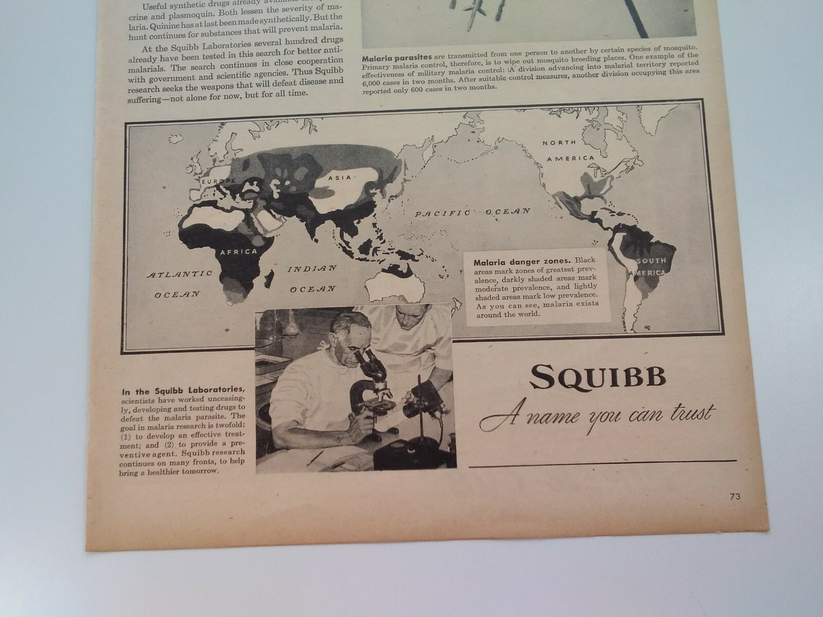 Squibb Print Ad Original Vintage 1945 Bristol Myers NYC Malaria Piper Cub PA