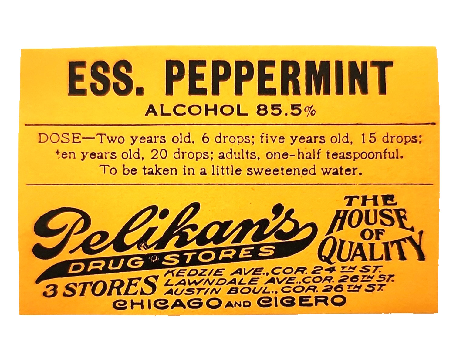 1930s Pelikan Bros Medical Label Ess Of Peppermint Apothecary NOS Unused Antique